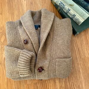 J. Crew Lambswool Shawl Collar Cardigan in Oatmeal Brown